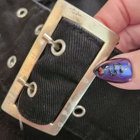 NWT Shein Sky Black Denim Micro Mini Skirt With Belt Details Size XL/12 - Picture 7 of 9